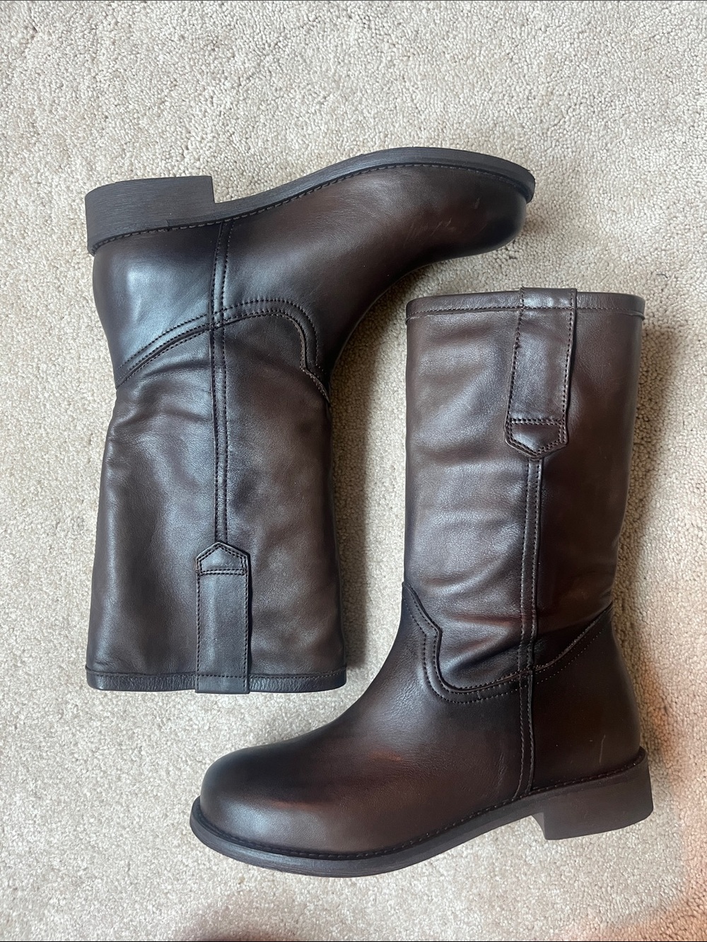 Classic Brown Leather Mid-Calf Boots